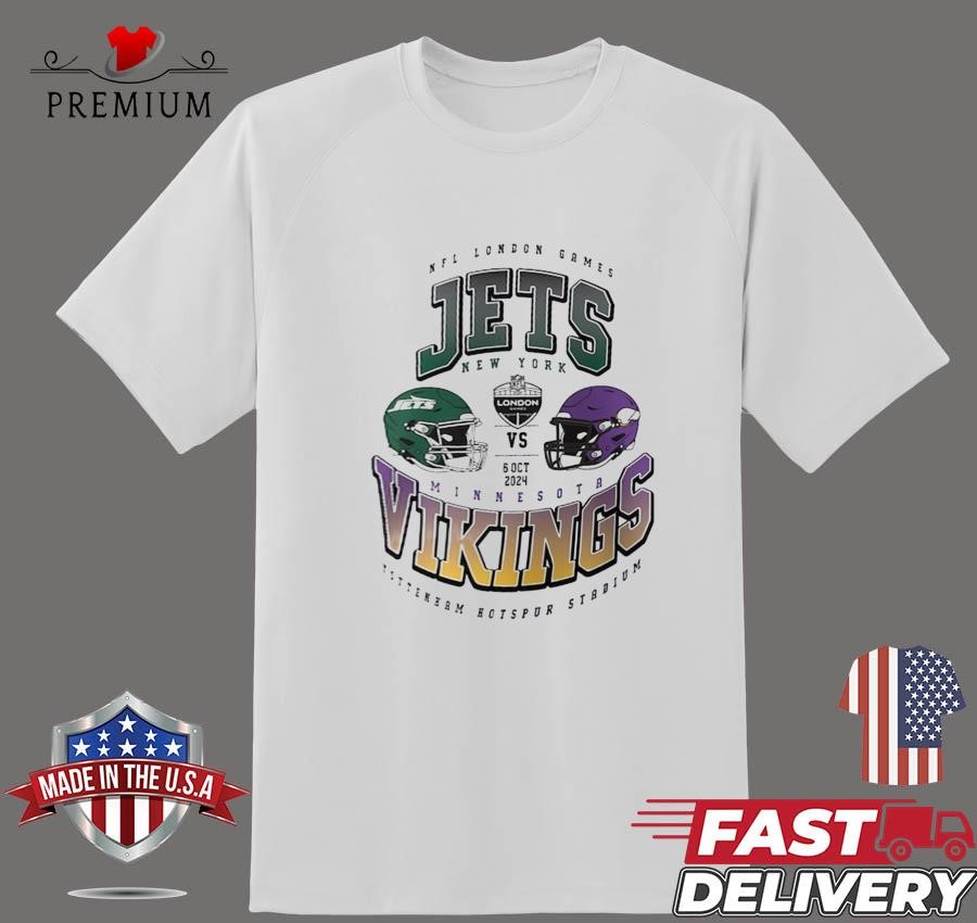 Design New York Jets Vs Minnesota Vikings 6 Oct 2024 NFL London Games Gridiron Showdown T-shirt